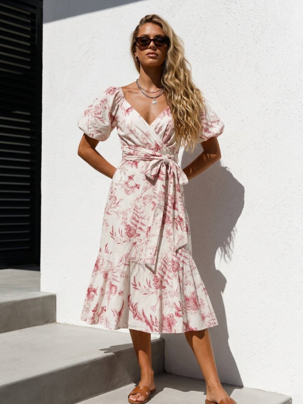 La Vie Rebecca Taylor Toile Print Wrap Midi Dress Size S EUC